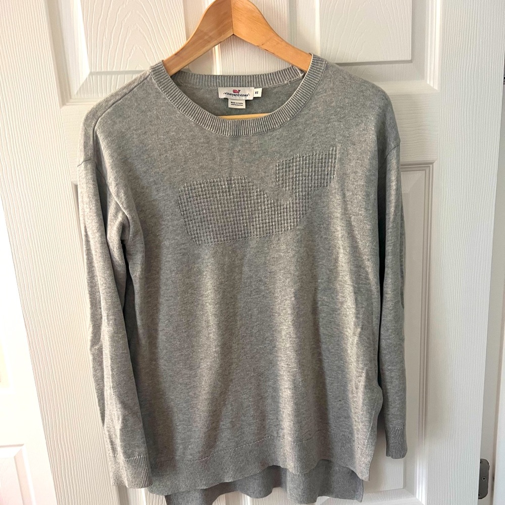 Vineyard Vines Texture Whale Logo Sweater Womens Sz XS Gray Heather Cotton LS
